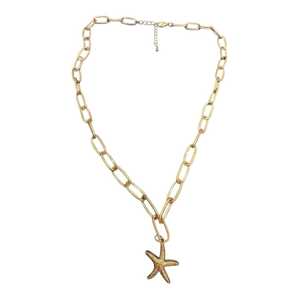 Gold Tone Starfish Pendant Necklace – Nautical Beach Jewelry J12